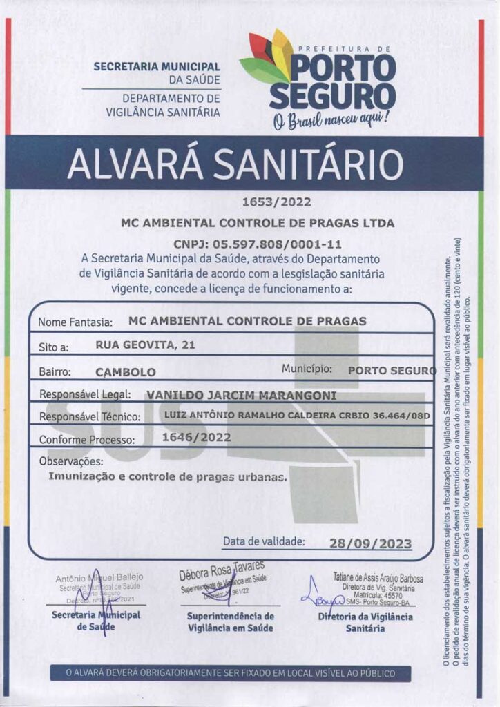 MC Ambiental dedetização em Porto Seguro e Salvador